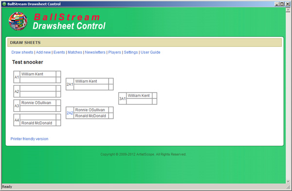 BallStream Drawsheet Control screen shot